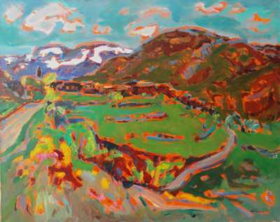 &quot;Paisaje de montaña&quot;, óleo s / t, 97 x 130 cm.